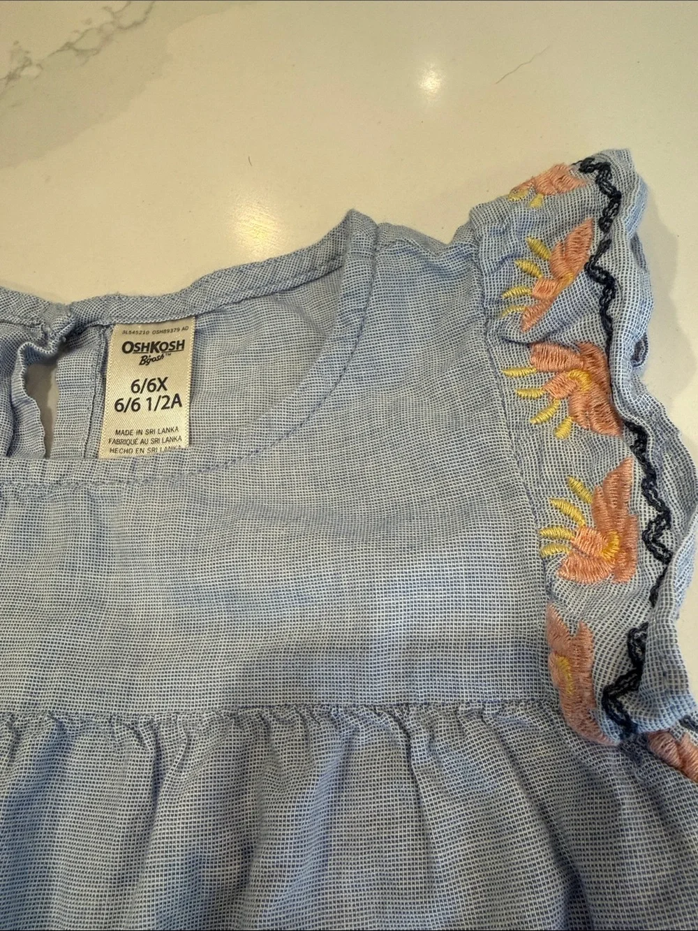 Gymboree Light Blue Chambray Flutter-Sleeve Tank Top with Multicolor Embroidery